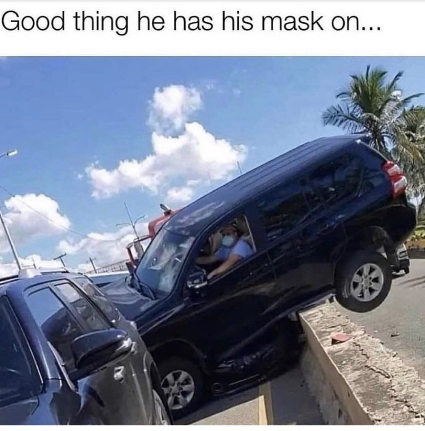 Good thing he has is mask on