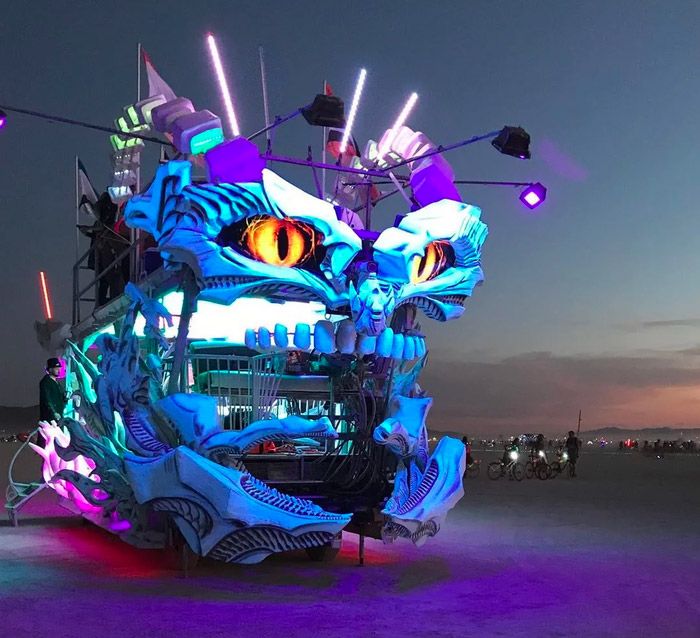 Burning Man Cars at night
