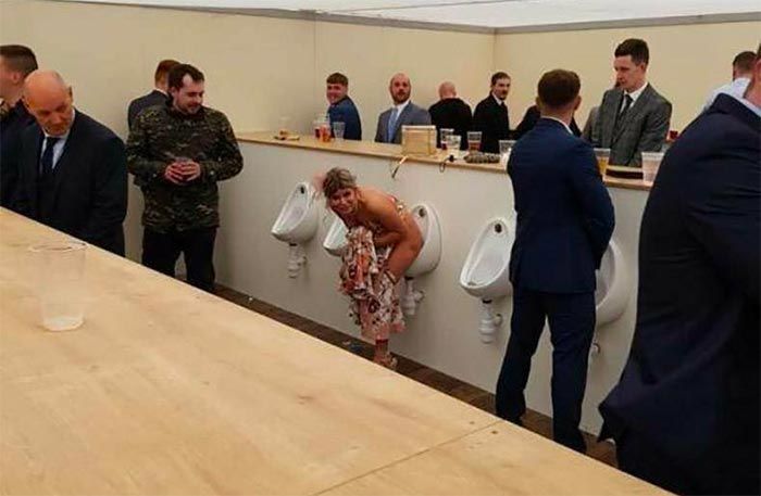 A women in a men washroom
