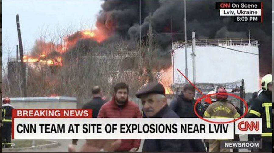 CNN = Fake news. On the picture you can see a fire in Edmonton Canada, but CNN clams it is Lviv, Ukraine